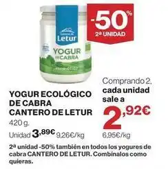 Supercor El cantero de letur - yogur ecológico de cabra oferta