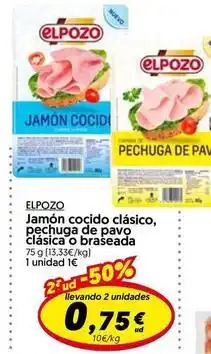 Hiper Usera Elpozo - jamon cocido clasico, pechuga de pavo clasica o braseada oferta