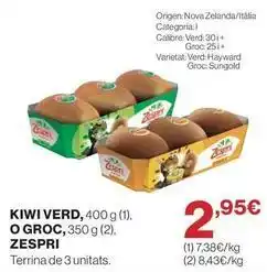 Hipercor Zespri - kiwi verd, 400 g (1). o groc oferta