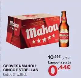 Hipercor Mahou - cervesa cinco estrellas oferta