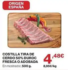El Corte Inglés Origen - costilla tira de cerdo 50% duroc fresca o adobada oferta