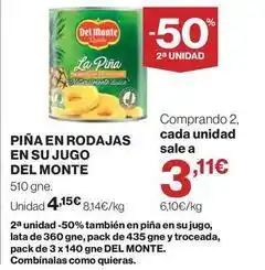 El Corte Inglés Del monte - piña en rodajas en su jugo oferta
