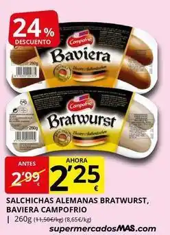 Supermercados MAS Campofrío - salchichas alemanas bratwurst, baviera oferta
