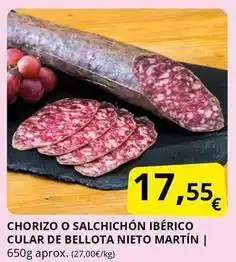 Supermercados MAS Nieto martín - chorizo o salchichon iberico cular de bellota oferta