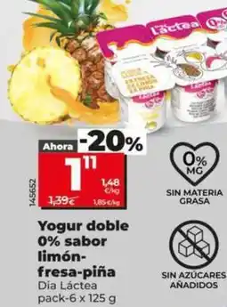 Dia Dia lactea - yogur doble 0% sabor limon- fresa-pina oferta