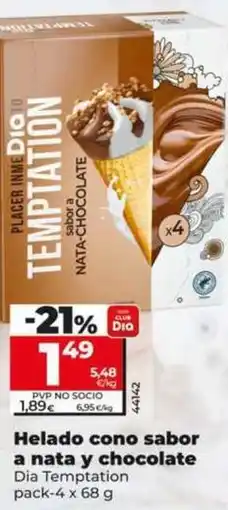 Dia Dia temptation - helado cono sabor a nata y chocolate oferta