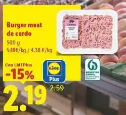 Lidl Burger meat de cerdo oferta