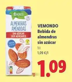 Lidl Vemondo - bebida de almendras sin azucar oferta