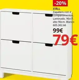 IKEA Blanco - zapatero con 4 compartimentos. laminados oferta