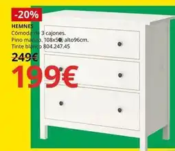 IKEA Hemnes - comoda de 3 cajones. pino maiz. 108x50 alto96cm. tinte blanco oferta