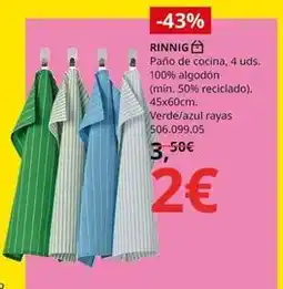 IKEA Paño de cocina, 4 uds. 100% algodón (min. 50% reciclado) oferta