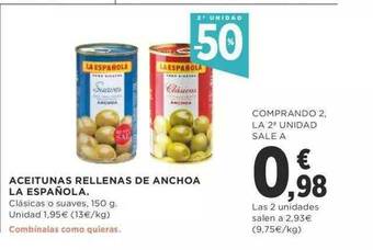 Supercor 2a Unidad -50% Aceitunas Rellenas De Anchoa La Española oferta