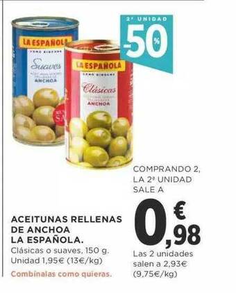 Supercor Exprés 2a Unidad -50% Aceitunas Rellenas De Anchoa La Española oferta
