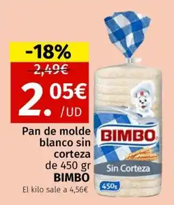 Maskom Supermercados Bimbo Pan de molde blanco sin corteza oferta