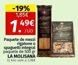 Maskom Supermercados La Molisana Paquete de mezzi rigatone o spaguetti integral oferta