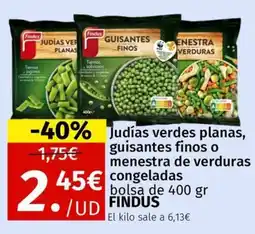 Maskom Supermercados Findus Judías verdes planas, guisantes finos o menestra de verduras congeladas oferta