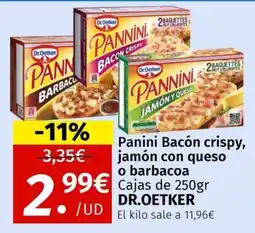 Maskom Supermercados Dr Oetker Panini Bacón crispy, jamón con queso o barbacoa oferta
