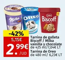 Maskom Supermercados Tarrina de galleta Biscoff / Milka vainilla y chocolate oferta
