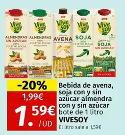 Maskom Supermercados Vivesoy Bebida de avena, soja con y sin azúcar almendra con y sin azúcar oferta