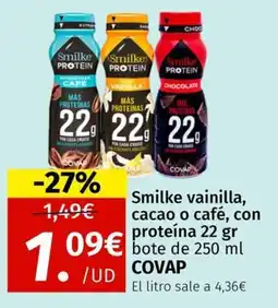 Maskom Supermercados Covap Smilke vainilla, cacao o café, con proteín oferta