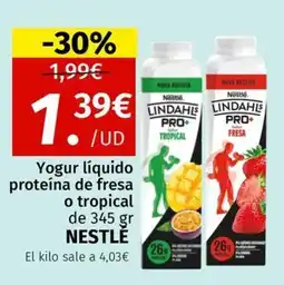 Maskom Supermercados Nestlé Yogur líquido proteína de fresa o tropical oferta