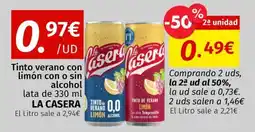 Maskom Supermercados La Casera Tinto verano con limón con o sin alcohol oferta