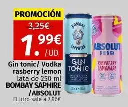 Maskom Supermercados Bombay Sapphire Gin tonic/ Vodka rasberry lemon oferta