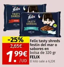Maskom Supermercados Felix tasty shreds festín del mar o sabores en bolsa oferta