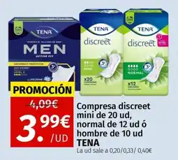 Maskom Supermercados Tena Compresa discreet mini de 20 ud normal de 12 ud ó hombre de 10 ud oferta