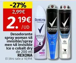 Maskom Supermercados Rexona Desodorante spray woman 48 invisible/spray men 48 invisible Ice o cobalt dry oferta