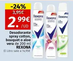 Maskom Supermercados Rexona Desodorante spray cotton, bouquet o aloe vera oferta