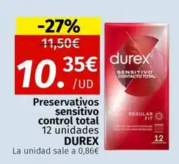 Maskom Supermercados Durex Preservativos sensitivo control total 12 unidades oferta