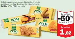 Sorli Gullón Galetes zero sense sucre fibra, sandvitx de xocolata, wafers de vainilla o de xocolata oferta