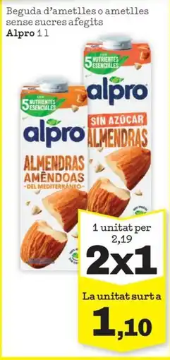 Sorli Alpro Beguda d'ametlles o ametlles sense sucres afegits oferta