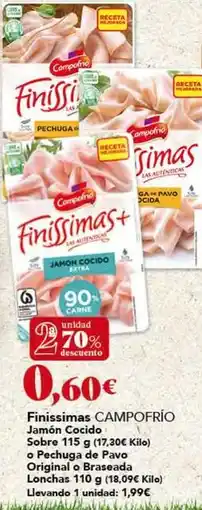 Gadis Campofrío - finissimas jamón cocido saborne o pechuga de pavo original o brazos lonchas oferta
