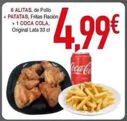 Masymas 6 alitas, de pollo + patatas, fritas racion + 1 coca cola oferta