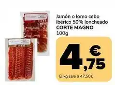 Supeco Corte magno - jamon o lomo cebo iberico 50% loncheado oferta