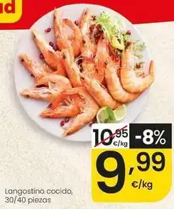 Eroski Langostino cocido, 30/40 piezas oferta