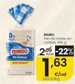 Eroski Bimbo - pan de molde sin corteza oferta