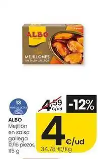 Eroski Albo - mejillón en salsa gallega 12/16 piezas oferta