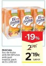 Caprabo Pascual - suc de fruita amb llet bifrutas amb gust tropical oferta