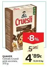 Caprabo Quaker - cereals cruesli amb xocolata oferta