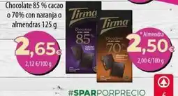 Spar Tenerife Tirma - chocolate 85% cacao o 70% con naranja o almendras oferta