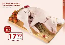Supermercados Plaza Cochinillo nacional, por medios o enteros oferta