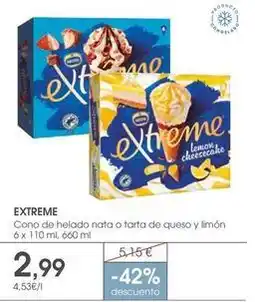 Supermercados Plaza Extreme - cono de helado nata o tarta de queso y limón oferta