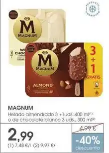 Supermercados Plaza Magnum - helado almendrado 3 + 1 uds. o de chocolate blanco 3 uds oferta