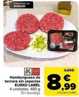 Carrefour Euskolabel - hamburguesa de ternera sin especias oferta