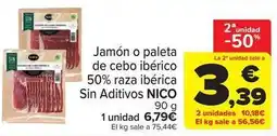Carrefour Market Nico - jamon o paleta de cebo iberico 50% raza iberica sin aditivos oferta