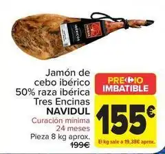 Carrefour Navidul - jamón de cebo ibérico 50% raza ibérica tres encinas oferta