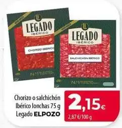 SPAR Lanzarote Legado elpozo - chorizo o salchichon iberico lonchas oferta